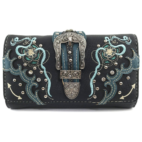 Daisy Floral Embroidery Buckle Wallet