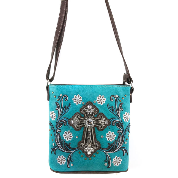 Cross Flower Blossom Western Crossbody Purse
