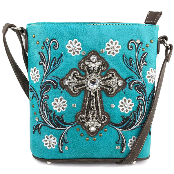 Cross Flower Blossom Western Crossbody Purse