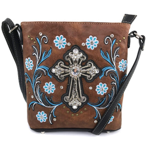 Cross Flower Blossom Western Crossbody Purse
