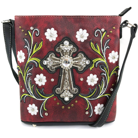 Cross Flower Blossom Western Crossbody Purse
