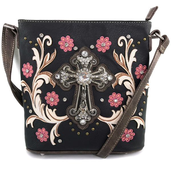 Cross Flower Blossom Western Crossbody Purse
