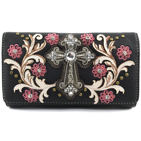 Cross Flower Blossom Western Wallet