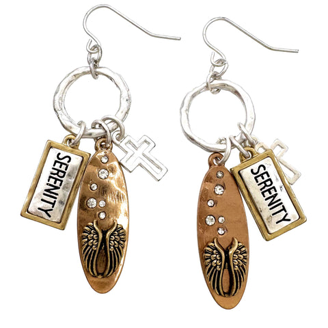 Serenity Angel Wing Cross Charms Earrings