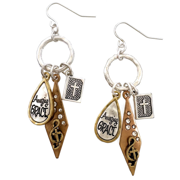 Amazing Grace Cross Charms Earrings