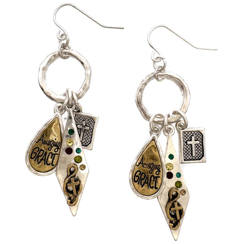 Amazing Grace Cross Charms Earrings