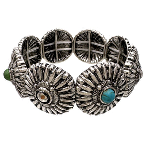 Multicolor Stone Metal Concho Stretch Bracelet