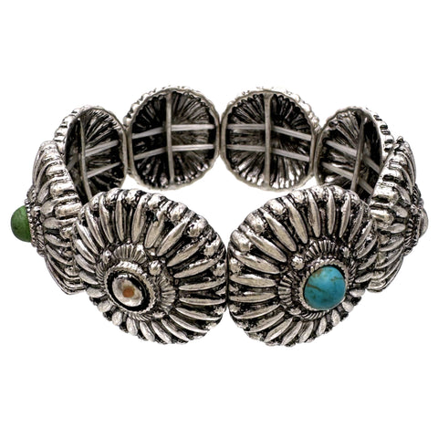 Multicolor Stone Metal Concho Stretch Bracelet