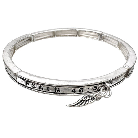 Psalm 46:5 Silver Winged Stretch Bracelet