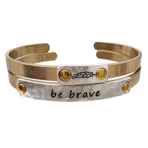 Be Brave Feather Gold Silver Two Piece Cuff Bracelet