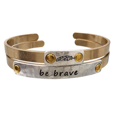 Be Brave Feather Gold Silver Two Piece Cuff Bracelet