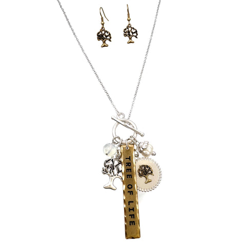 Tree of Life Charms Necklace Earrings Set