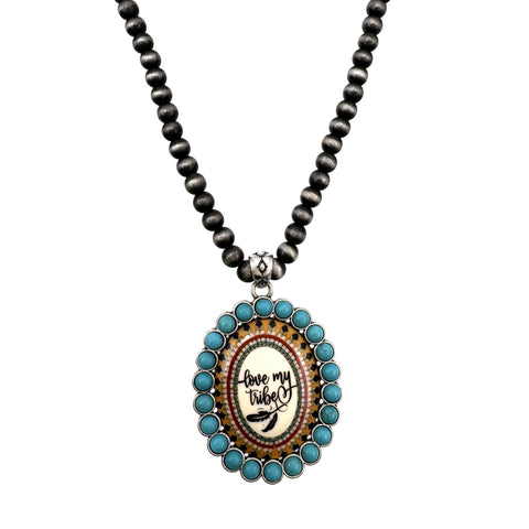 Love My Tribe Cabochon Ornament Navajo Bead Necklace