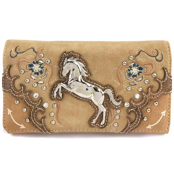 Women Floral Embroidery Horse Crossbody Wallet