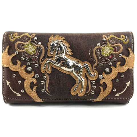 Women Floral Embroidery Horse Crossbody Wallet