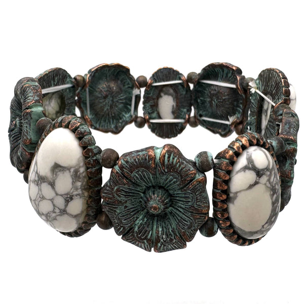 Flower and Stone Pieces Stretch Bracelet