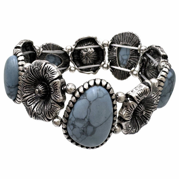 Flower and Stone Pieces Stretch Bracelet