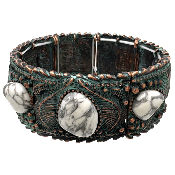 Leaf Pattern and Stone Stretch Bracelet