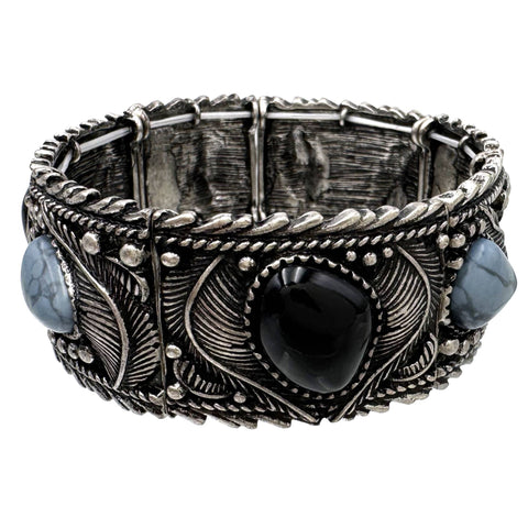 Leaf Pattern and Stone Stretch Bracelet