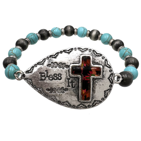 Bless it Navajo Art Cross Beaded Bracelet