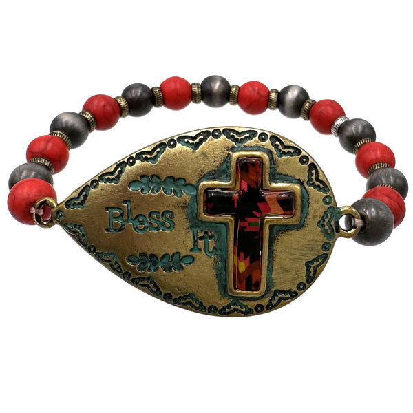 Bless it Navajo Art Cross Beaded Bracelet