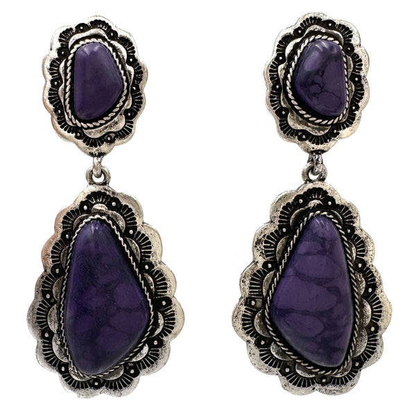 Western Cabochon Stone Metal Earrings