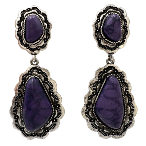 Western Cabochon Stone Metal Earrings