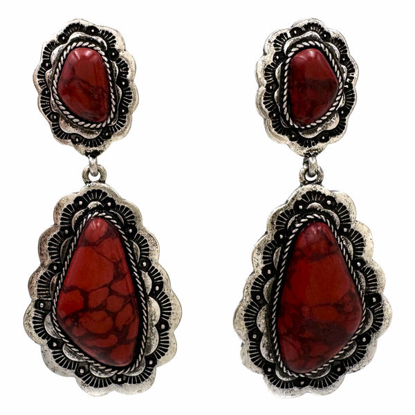 Western Cabochon Stone Metal Earrings