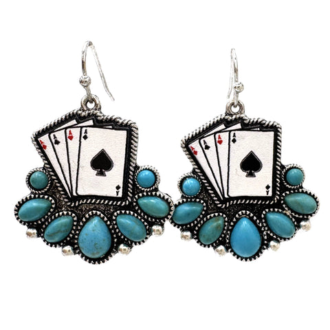 Poker Ace of Hearts Print with Turquoise Earrings