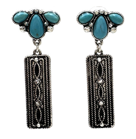 Boot Stitches Pattern Bar Turquoise Stone Earrings