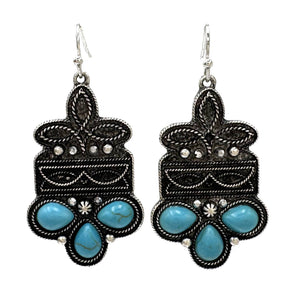 Boot Stitch Pattern Floral Turquoise Stone Earrings