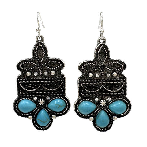 Boot Stitch Pattern Floral Turquoise Stone Earrings