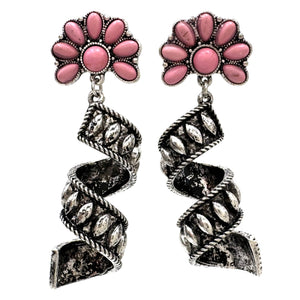 Ribbon Twirl Turquoise Flower Stone Western Dangle Earrings