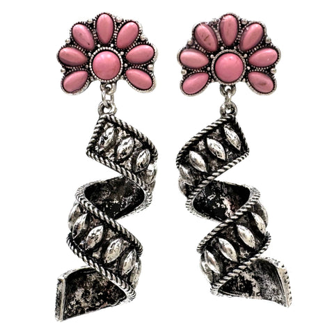 Ribbon Twirl Turquoise Flower Stone Western Dangle Earrings