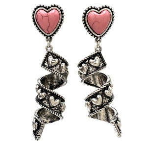 Ribbon Twirl Turquoise Heart Stone Western Dangle Earrings