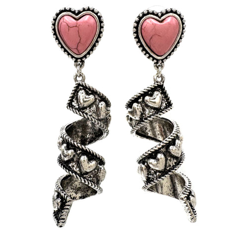 Ribbon Twirl Turquoise Heart Stone Western Dangle Earrings