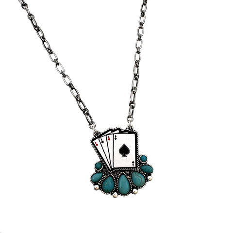 Poker Ace of Hearts Print with Turquoise Necklace