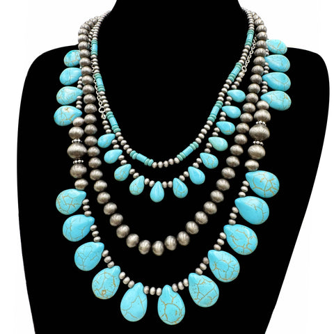 Turquoise Teardrop Stone Navajo Multi Bead Necklace