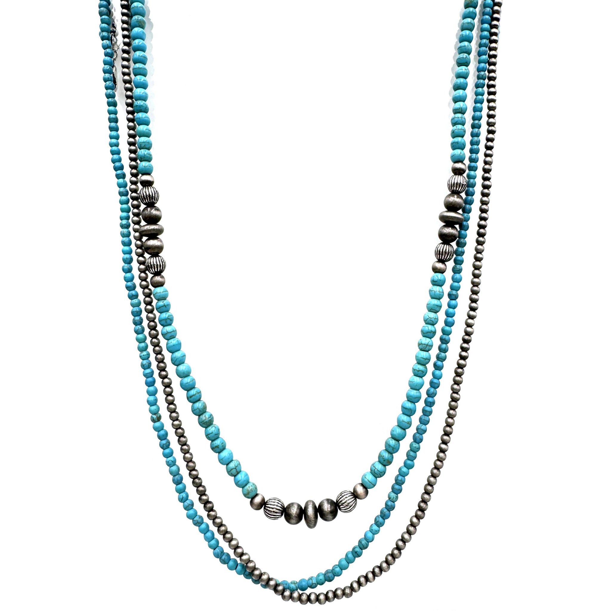 Three Strand Colored Multi Stone Beads Navajo Western Necklace