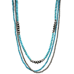 Three Strand Colored Multi Stone Beads Navajo Western Necklace