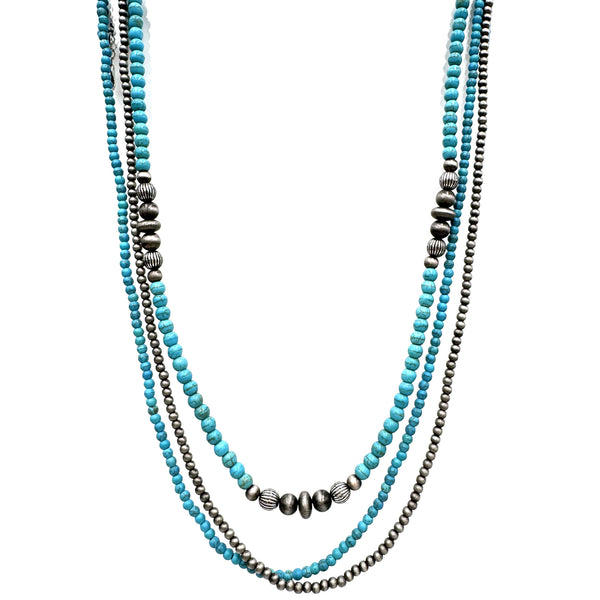 Three Strand Colored Multi Stone Beads Navajo Western Necklace