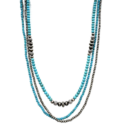 Three Strand Colored Multi Stone Beads Navajo Western Necklace