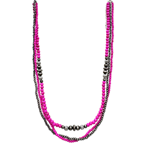 Three Strand Colored Multi Stone Beads Navajo Western Necklace