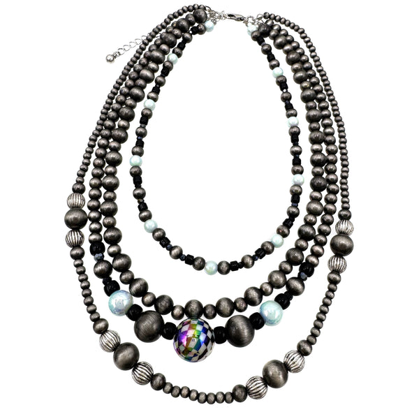 Checkered Ball Four Strand Navajo Bead Necklace