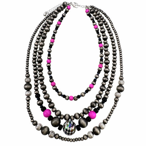 Checkered Ball Four Strand Navajo Bead Necklace