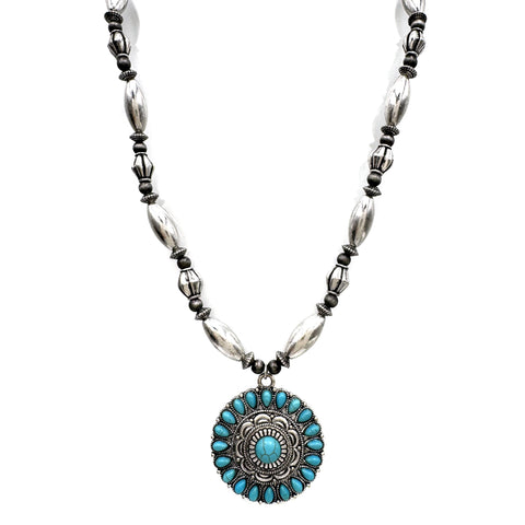 Cabochon Stone Circle Pendant Necklace