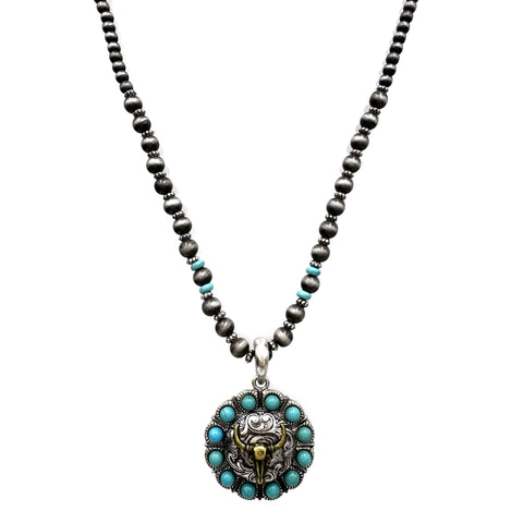 Longhorn with Turquoise Pendant Navajo Necklace