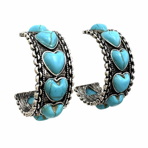 Heart Shaped Stones Large C Hoop Earrings
