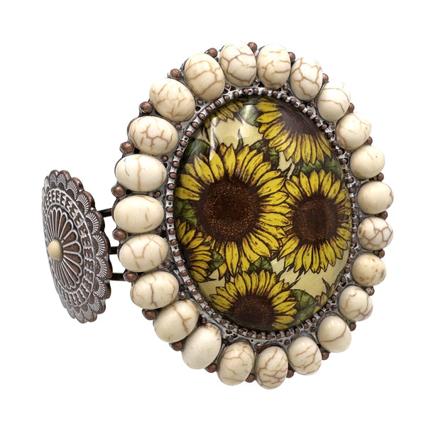 Large Cactus Flower Art Pendant Turquoise Concho Stone Cuff
