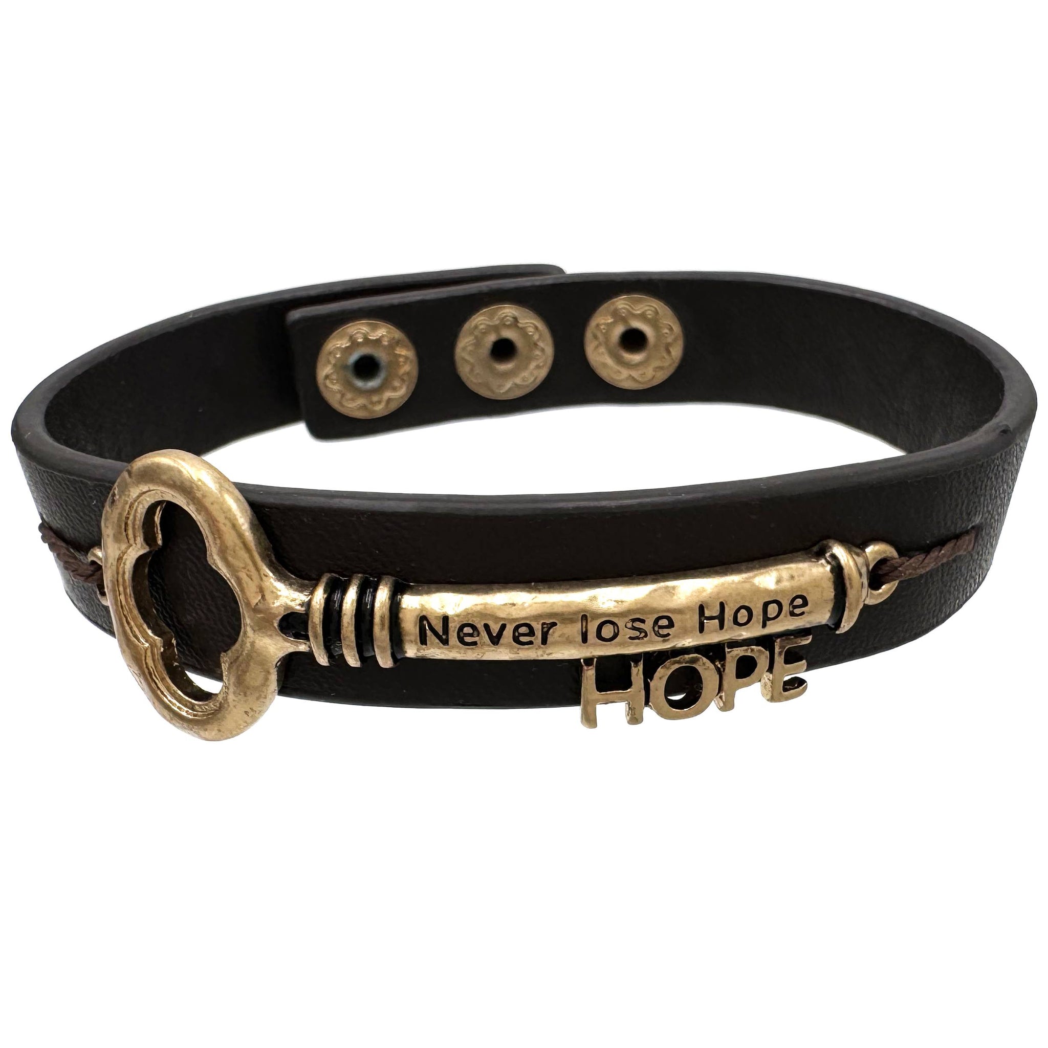 Never Lose Hope Key Leather Snap Bracelet